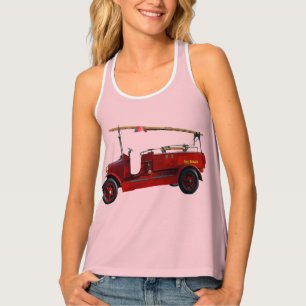 Red Vintage Fire Truck With Overhead Ladder, Tank Top