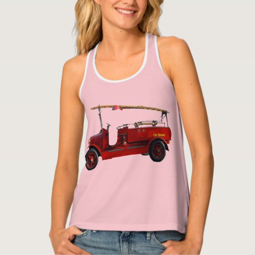 Red Vintage Fire Truck With Overhead Ladder  Tank Top
