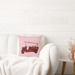 Red Vintage Fire Truck With Overhead Ladder, Throw Pillow