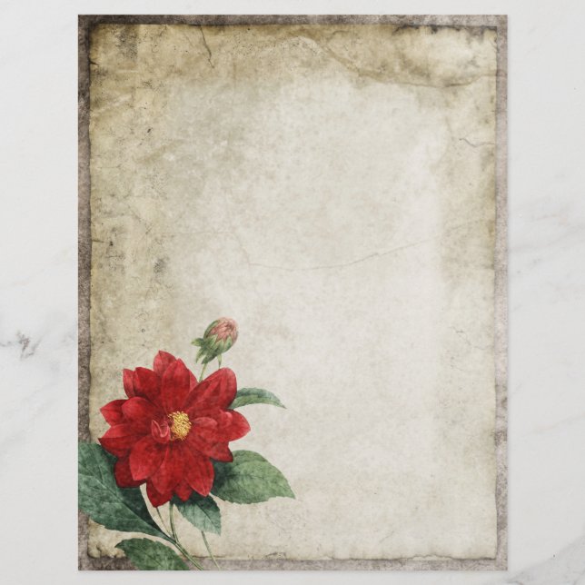 Red Vintage Floral Scrapbook Parchment (Front)