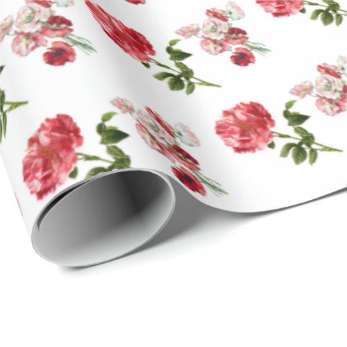 Red Vintage Flowers Wrapping Paper