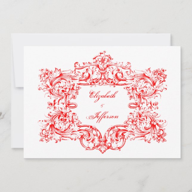Red Vintage Frame Wedding Invitations (Front)