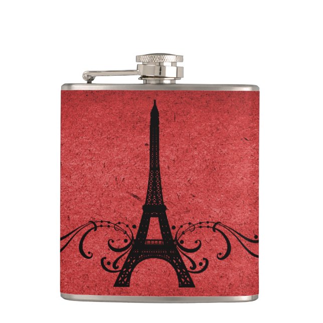 Red Vintage French Flourish Hip Flask (Front)