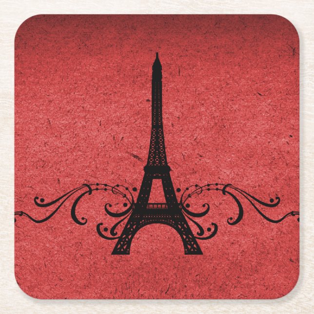 Red Vintage French Flourish Paper Coaster (Front)