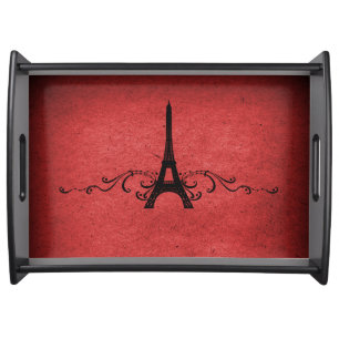 Red Vintage French Flourish Serving Tray