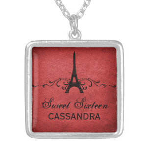 Red Vintage French Flourish Sweet 16 Necklace