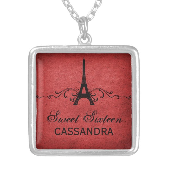 Red Vintage French Flourish Sweet 16 Necklace (Front)