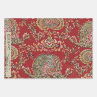 Red Vintage French Textiles Wrapping Paper Sheets