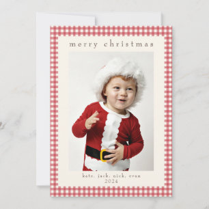 Red Vintage Gingham Check Photo Card for Christmas