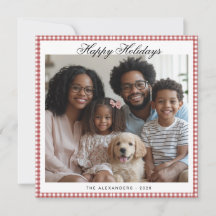 Red Vintage Gingham Square Holiday Photo