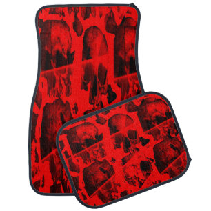 Red Vintage Gothic Dead Skulls Car Floor Mat