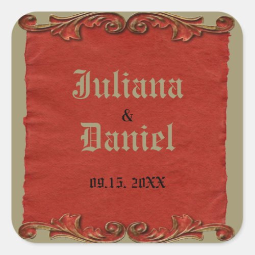 Red Vintage Gothic Skeleton Key save the date Square Sticker