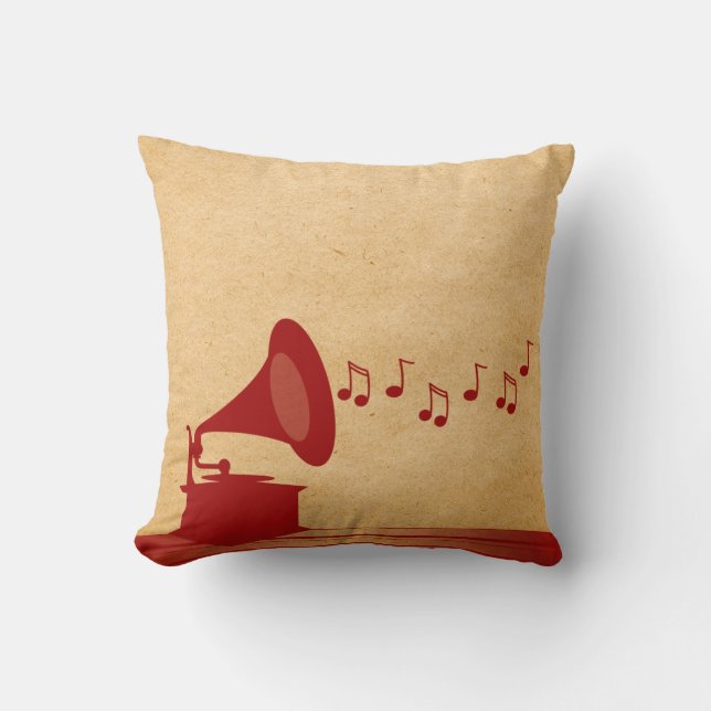 Red Vintage Gramophone Pillow (Front)