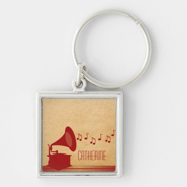 Red Vintage Gramophone Premium Keychain (Front)