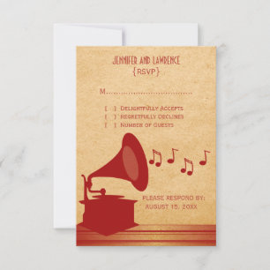 Red Vintage Gramophone Response Card