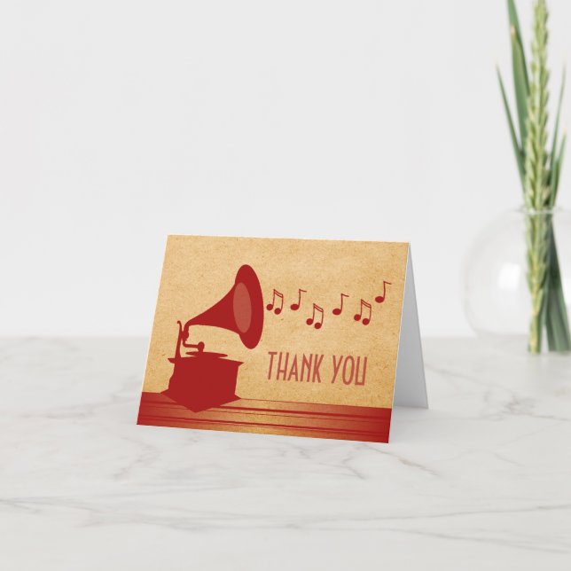 Red Vintage Gramophone Thank You Card (Front)