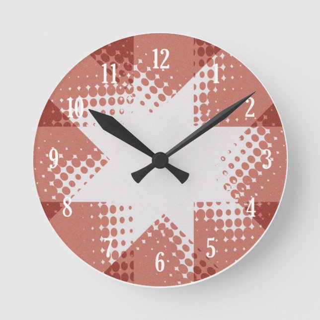 Red vintage halftone star clock (Front)