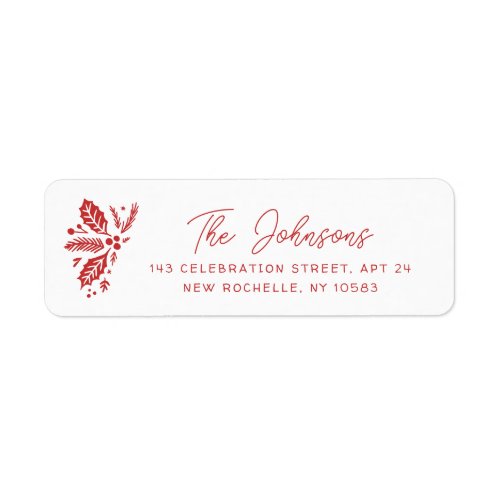 Red Vintage Holly Christmas Holiday Return Address Label