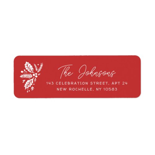 Red Vintage Holly Christmas Holiday Return Address Label