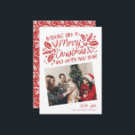Red Vintage Holly Tilted Snapshot Photo Christmas Holiday Card<br><div class="desc">This festive and chic holiday photo card features our original hand-drawn winter foliage with sweet styled typography in red  and 2 tilted photos. The back comes with a matching pattern.</div>
