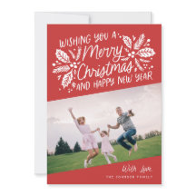 Red Vintage Holly Typography Christmas Photo