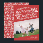 Red Vintage Holly Typography Christmas Photo Holiday Card<br><div class="desc">This festive and chic holiday photo card features our original hand-drawn winter foliage with sweet styled typography in red and tilted photo. The back comes with a matching pattern.</div>