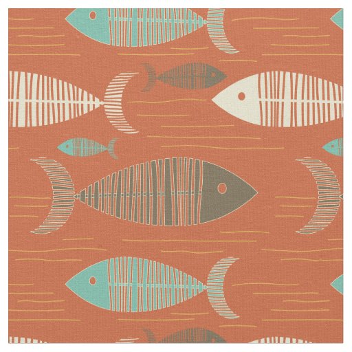 Red Vintage Kitsch Fish Fabric