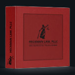 Red Vintage Leather Texture Gold Justice Scale 3 Ring Binder<br><div class="desc">Simple red vintage leather texture image with black lady justice illustration. Frame accent.
Other justice logos are available. Replace the current logo with yours,  or keep it as is.
Customizable text on the front,  back,  and spine in matching gold tones from the scale.</div>