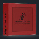 Red Vintage Leather Texture Gold Justice Scale 3 Ring Binder<br><div class="desc">Simple red vintage leather texture image with black lady justice illustration. Frame accent.
Other justice logos are available. Replace the current logo with yours,  or keep it as is.
Customizable text on the front,  back,  and spine in matching gold tones from the scale.</div>