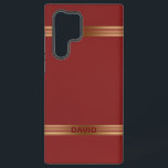 Red Vintage Leather Texture Gold Stripes Samsung Galaxy S22 Ultra Case<br><div class="desc">Image of a vintage red leather texture background accented with gold stripes. Optional Monogram.</div>