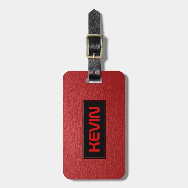 Red Vintage Leather Texture Print Luggage Tag (Front Vertical)