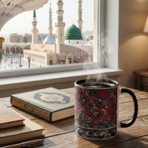 Red Vintage Madinah Mosque Islamic Carpet Pattern