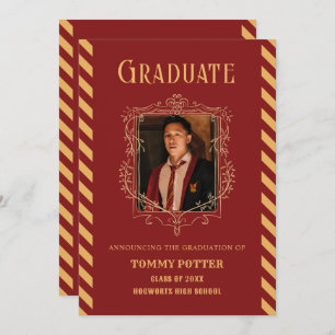 Red vintage magic photo graduation  invitation