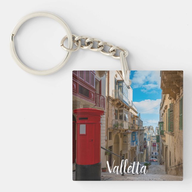 Red vintage mail box in Malta Keychain (Front)