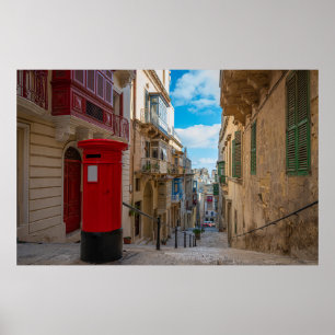 Red vintage mail box in Malta Poster