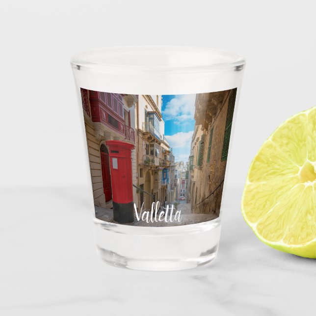 Red vintage mail box in Malta Shot Glass (Front)