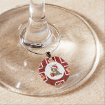 Red Vintage Merry Christmas Round  Wine Charm