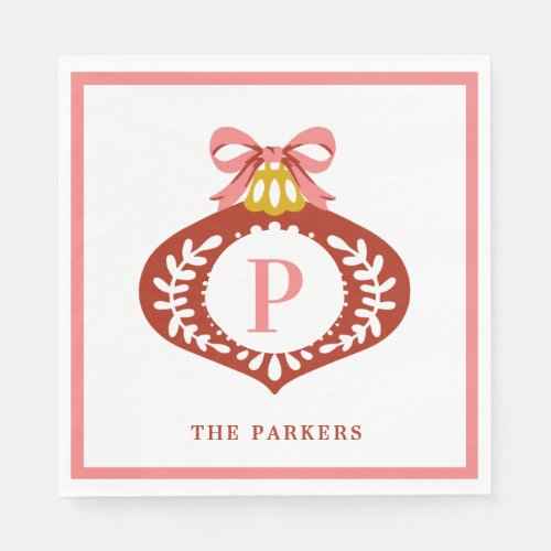 Red Vintage Monogram Christmas Ornament   Napkins