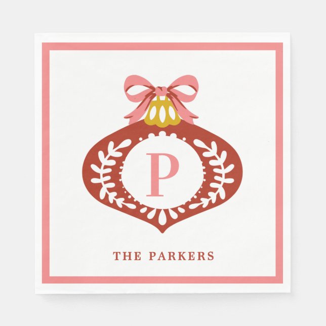 Red Vintage Monogram Christmas Ornament   Napkins (Front)