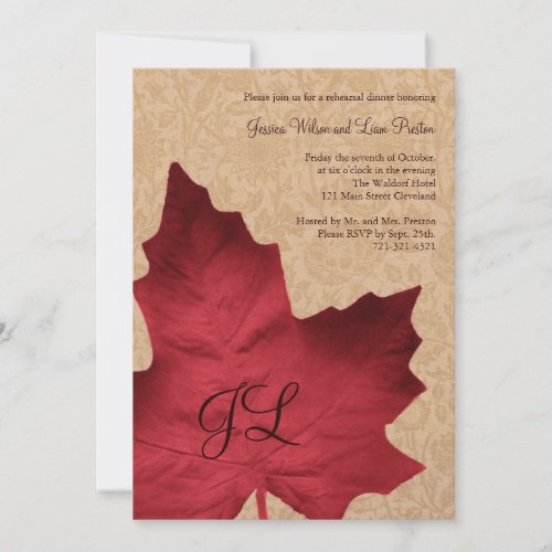 Red Vintage Monogrammed Rehearsal Dinner Invite