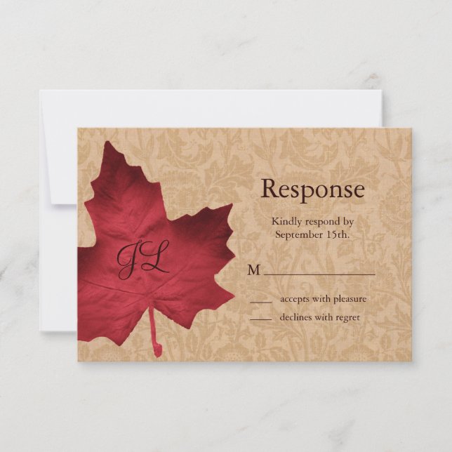 Red Vintage Monogrammed RSVP Card (Front)