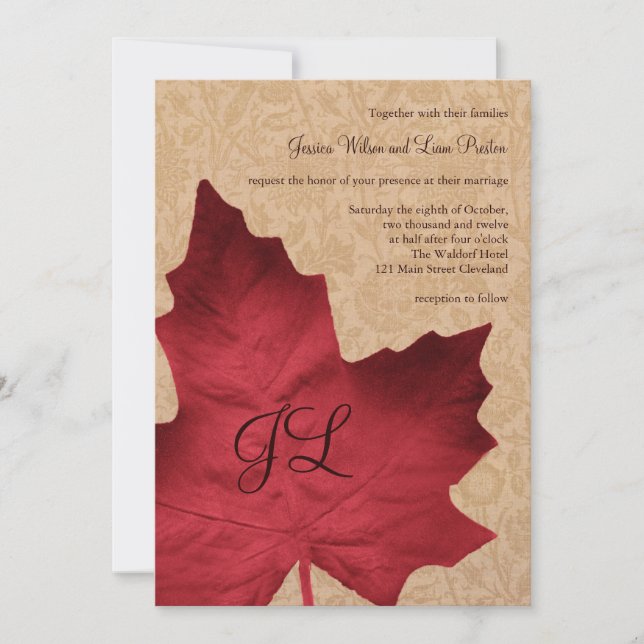 Red Vintage Monogrammed Wedding Invitation (Front)