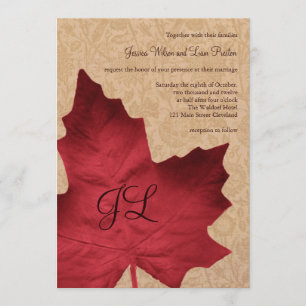 Red Vintage Monogrammed Wedding Invitation