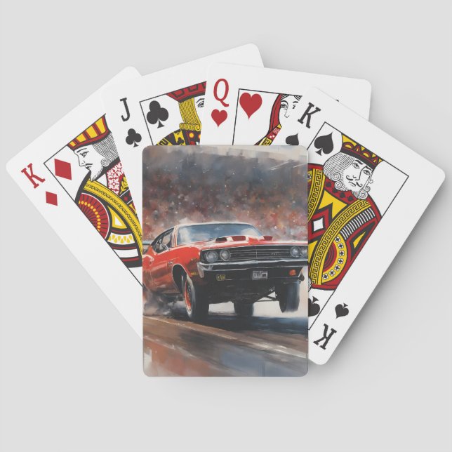 Red Vintage Muscle Car Poker Cards (Back)