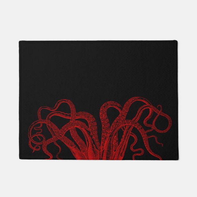 Red Vintage Octopus Tentacles Illustration Doormat (Front)