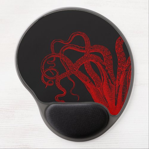 Red Vintage Octopus Tentacles Illustration Gel Mouse Pad