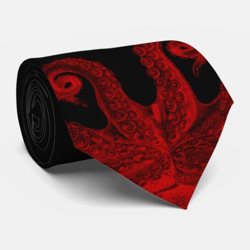 Red Vintage Octopus Tentacles Illustration Neck Tie