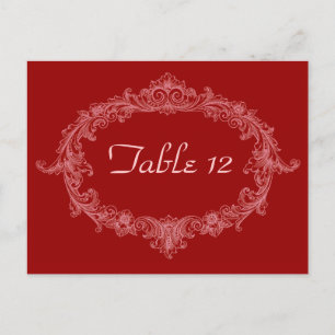 Red Vintage Oval Wedding Reception Table Number