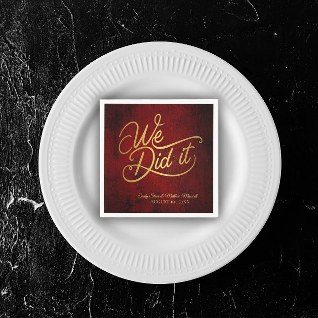 red vintage parchment ,calligraphy  ''we did it'' napkins (Creator Uploaded)
