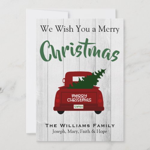 Red Vintage Pick Truck Up Truck _  Personalized Holiday Card